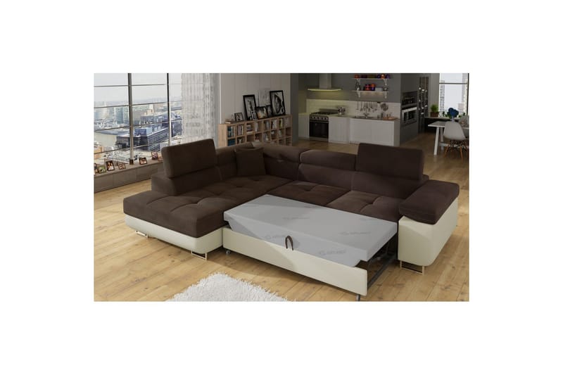 Seksjon Eltap Anton 272x203x85 cm - Jasmine 29, Soft 33, Brun, Beige, Venstre - Møbler - Sofaer - Sovesofaer