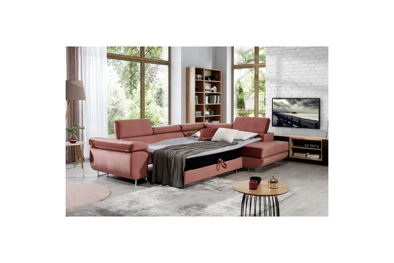 Seksjon Eltap Anton 272x203x85 cm - Monolith 63, Rosa, Høyre - Møbler - Sofaer - Sovesofaer