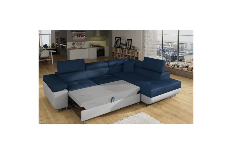 Seksjon Eltap Anton 272x203x85 cm - Monolith 77, Monolith 84, Blå, Lysegrå, Høyre - Møbler - Sofaer - Sovesofaer