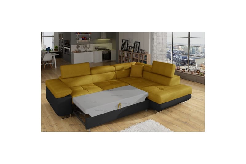 Seksjon Eltap Anton 272x203x85 cm - Omega 68, Soft 11, Gul, Svart, Høyre - Møbler - Sofaer - Sovesofaer