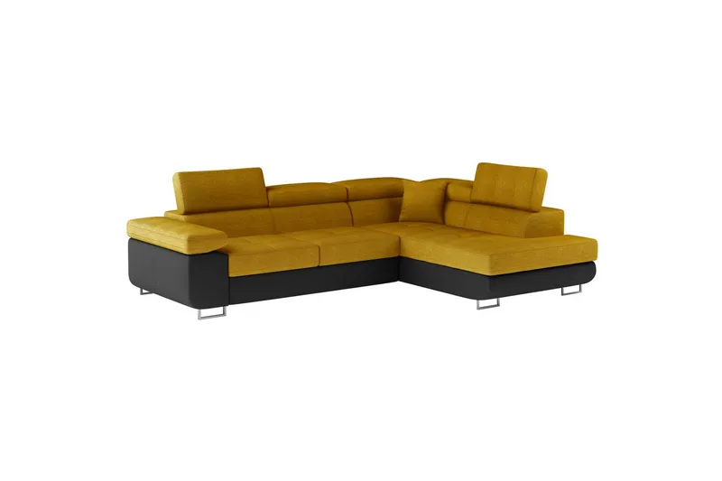 Seksjon Eltap Anton 272x203x85 cm - Omega 68, Soft 11, Gul, Svart, Høyre - Møbler - Sofaer - Sovesofaer