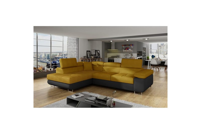 Seksjon Eltap Anton 272x203x85 cm - Omega 68, Soft 11, Gul, Svart, Venstre - Møbler - Sofaer - Sovesofaer