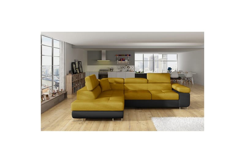 Seksjon Eltap Anton 272x203x85 cm - Omega 68, Soft 11, Gul, Svart, Venstre - Møbler - Sofaer - Sovesofaer