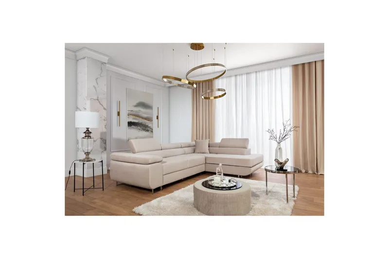 Seksjon Eltap Anton 272x203x85 cm - Paros 02, Beige, Høyre - Møbler - Sofaer - Sovesofaer