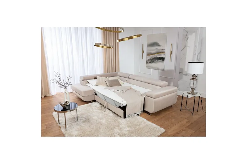 Seksjon Eltap Anton 272x203x85 cm - Paros 02, Beige, Venstre - Møbler - Sofaer - Sovesofaer