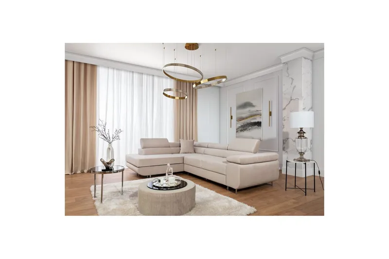 Seksjon Eltap Anton 272x203x85 cm - Paros 02, Beige, Venstre - Møbler - Sofaer - Sovesofaer