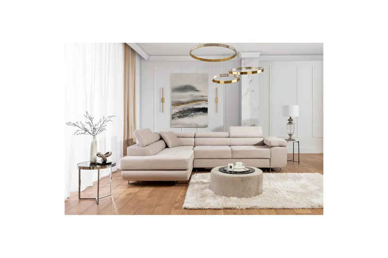 Seksjon Eltap Anton 272x203x85 cm - Paros 02, Beige, Venstre - Møbler - Sofaer - Sovesofaer