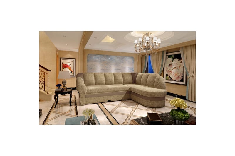 Seksjon Eltap Benano 250x85x180 cm - Berlin 03, Soft 15, Beige, Brun, Høyre - Møbler - Sofaer - Sovesofaer