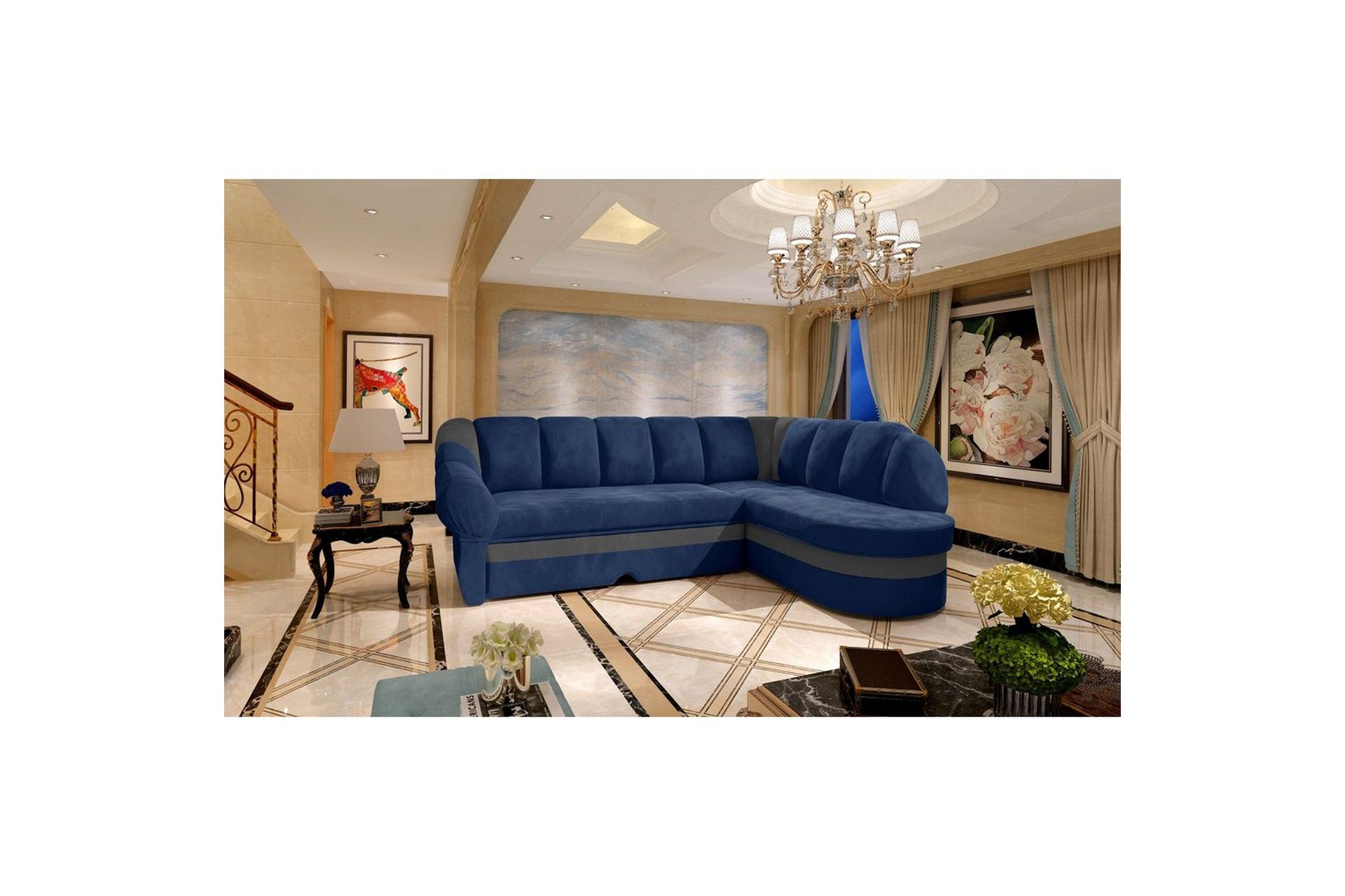 Seksjon Eltap Benano 250x85x180 cm - Kronos 09, Paros 06, Mørkeblå, Grå, Høyre