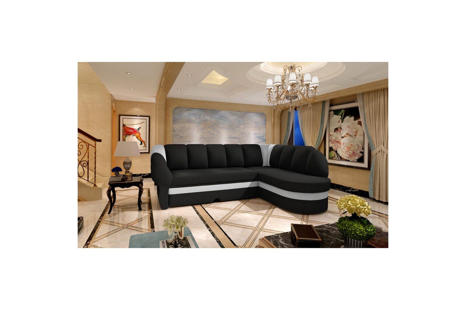Seksjon Eltap Benano 250x85x180 cm - Sawana 14, Soft 17, Svart, Hvit, Høyre
