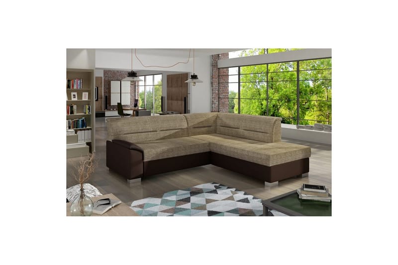 Seksjon Eltap Bergen 247x214x83 cm - Berlin 03, Soft 66, Beige, Mørk Brun, Høyre - Møbler - Sofaer - Sovesofaer