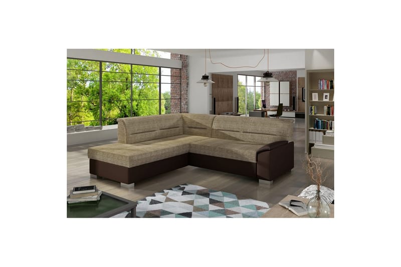 Seksjon Eltap Bergen 247x214x83 cm - Berlin 03, Soft 66, Beige, Mørk Brun, Venstre - Møbler - Sofaer - Sovesofaer