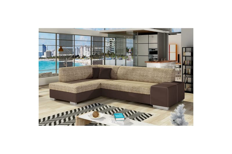 Seksjon Eltap Fabio 268x167x73 cm - Berlin 03, Soft 66, Beige, Mørkebrun, Venstre - Møbler - Sofaer - Sovesofaer