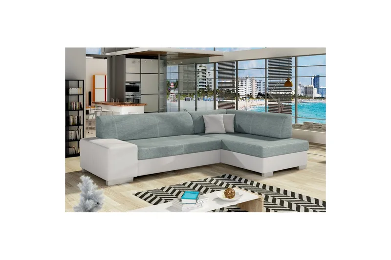 Seksjon Eltap Fabio 268x167x73 cm - Trekk 70, Myk 17, Blå, Hvit, Høyre - Møbler - Sofaer - Sovesofaer