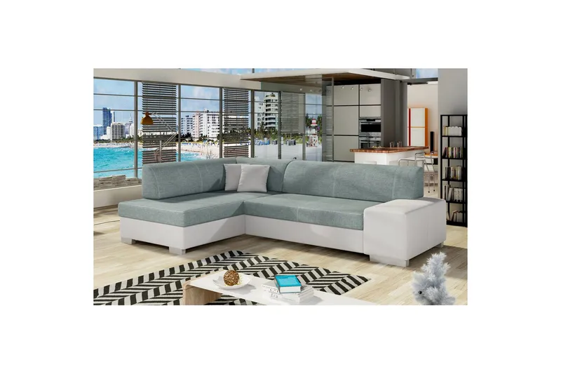 Seksjon Eltap Fabio 268x167x73 cm - Trekk 70, Myk 17, Blå, Hvit, Venstre - Møbler - Sofaer - Sovesofaer