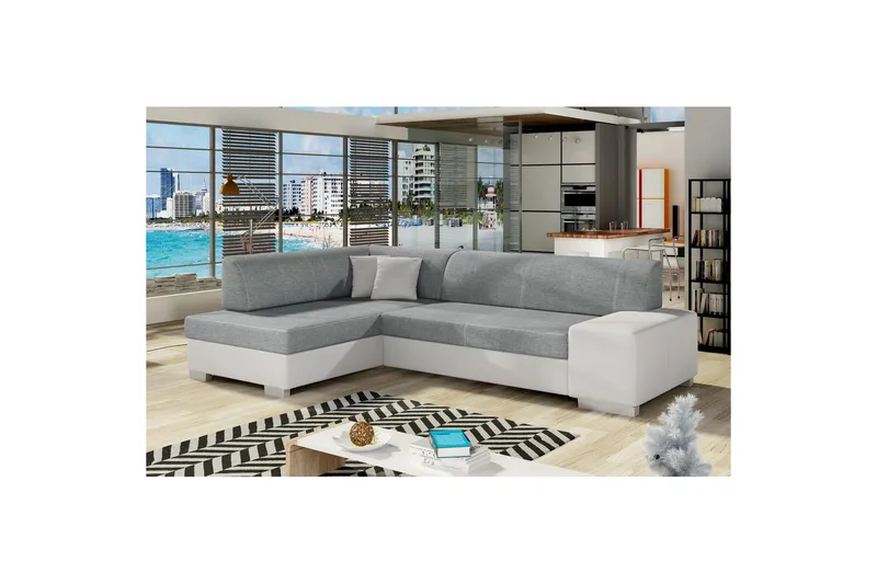 Seksjon Eltap Fabio 268x167x73 cm - Trekk 83, Myk 17, Grå, Hvit, Venstre - Møbler - Sofaer - Sovesofaer