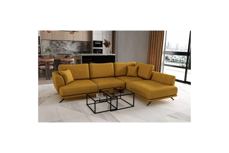 Seksjon Eltap Larde 286x191x90 cm - Gojo 45, Gul, Høyre - Møbler - Sofaer - Sovesofaer