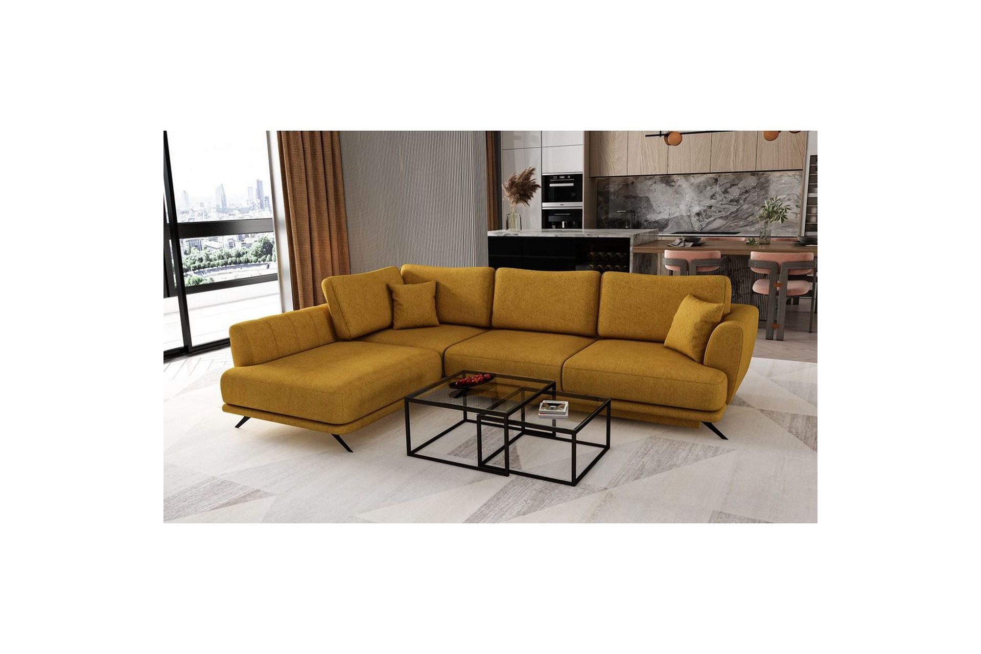 Seksjon Eltap Larde 286x191x90 cm - Gojo 45, Gul, Venstre