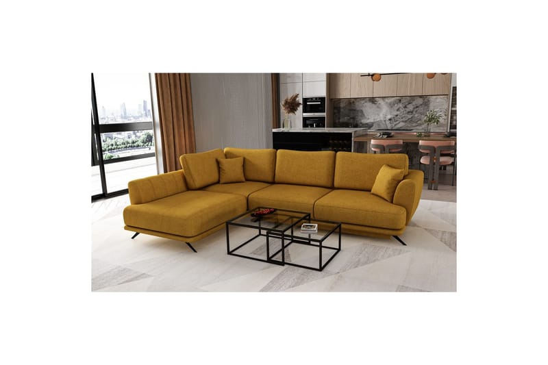 Seksjon Eltap Larde 286x191x90 cm - Gojo 45, Gul, Venstre - Møbler - Sofaer - Sovesofaer
