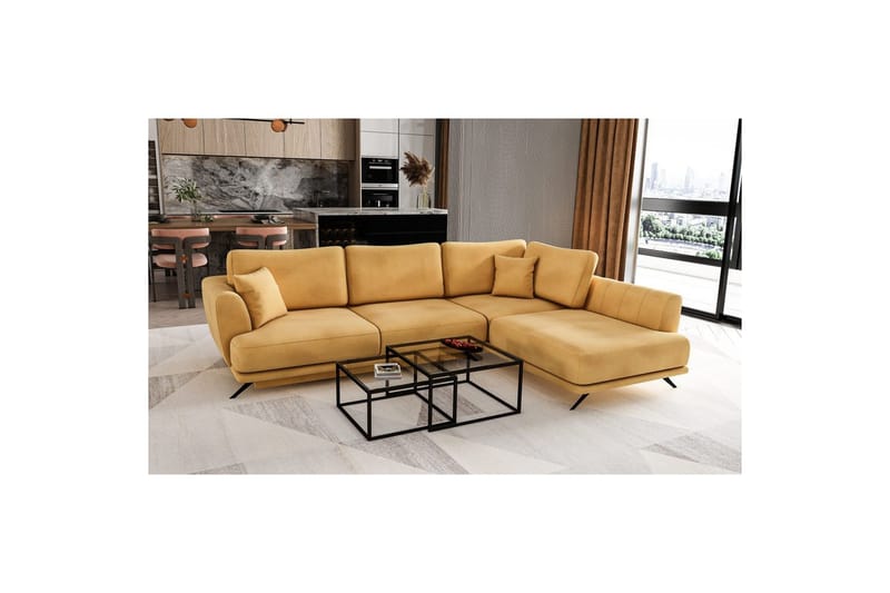 Seksjon Eltap Larde 286x191x90 cm - Loco 45, Gul, Høyre - Møbler - Sofaer - Sovesofaer