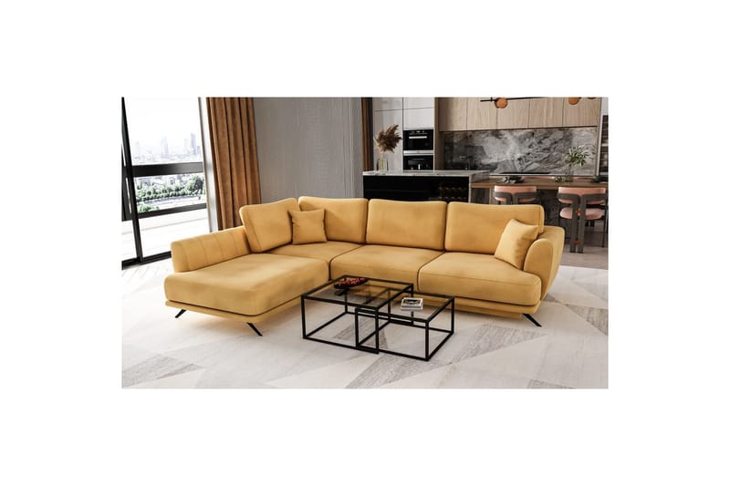 Seksjon Eltap Larde 286x191x90 cm - Loco 45, Gul, Venstre - Møbler - Sofaer - Sovesofaer