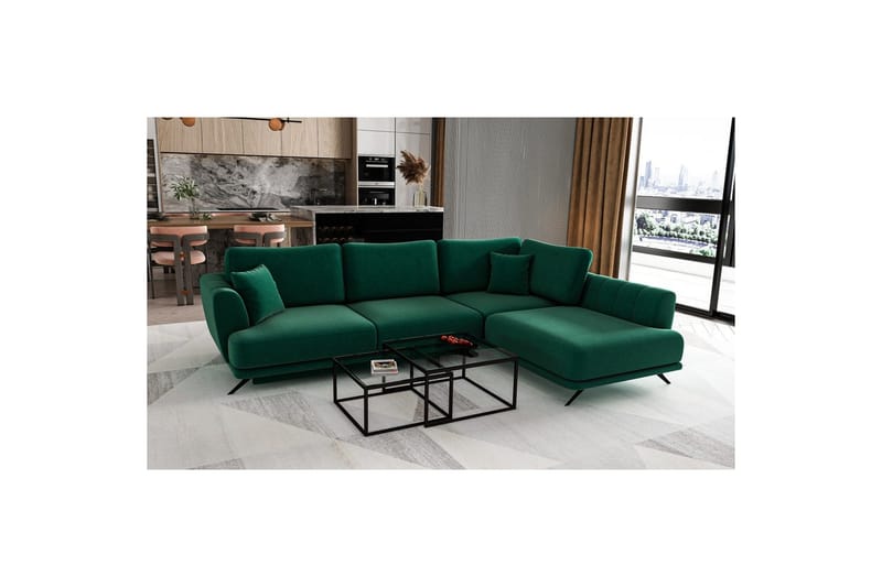 Seksjon Eltap Larde 286x191x90 cm - Lukso 35, Mørk grønn, Høyre - Møbler - Sofaer - Sovesofaer