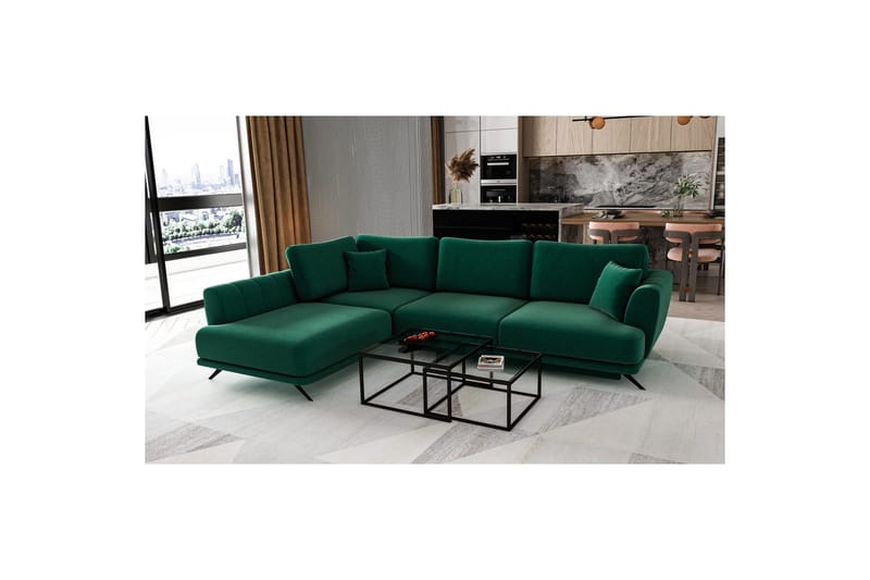 Seksjon Eltap Larde 286x191x90 cm - Lukso 35, Mørk grønn, Venstre - Møbler - Sofaer - Sovesofaer