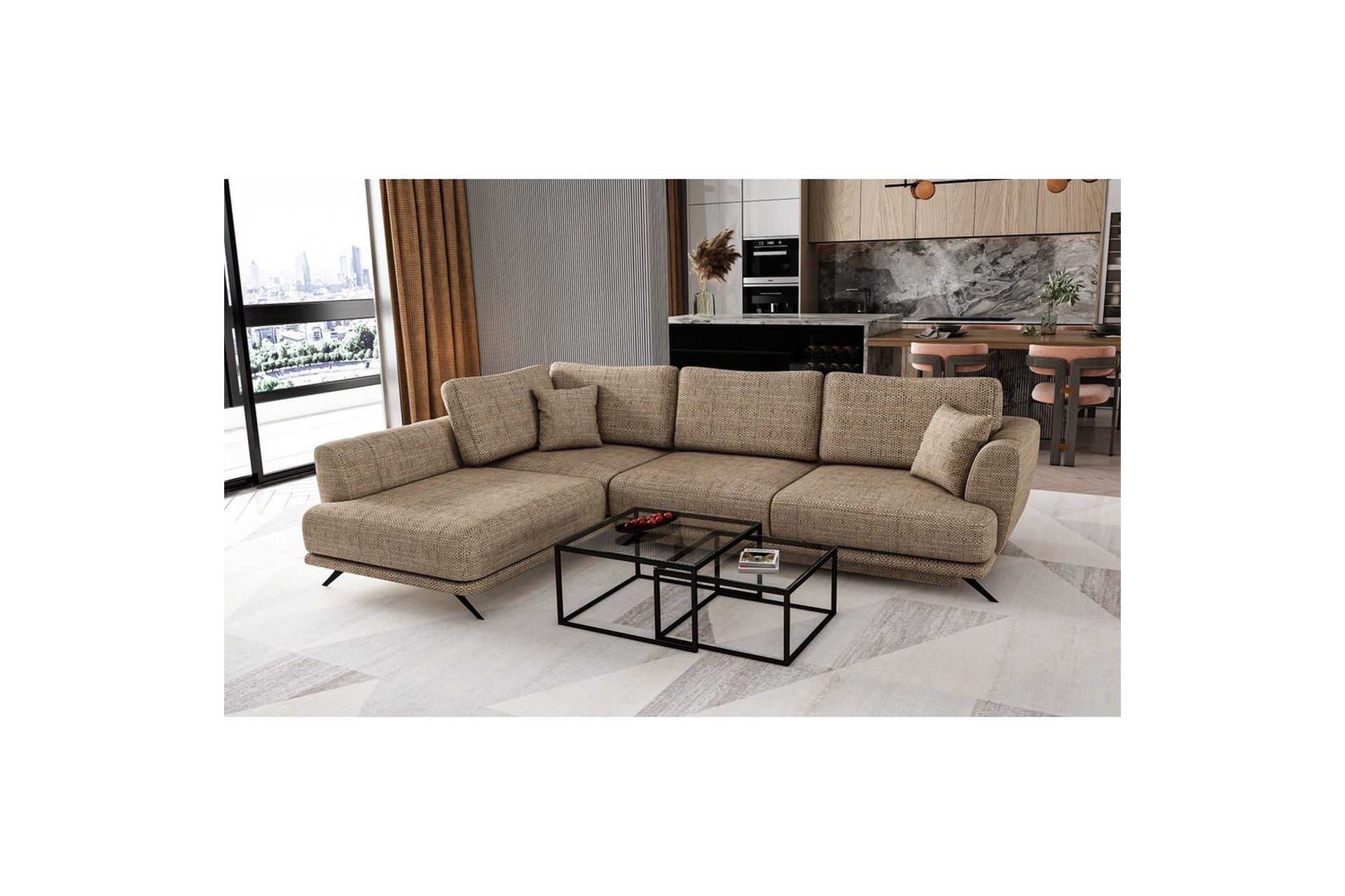 Seksjon Eltap Larde 286x191x90 cm - Marte 20, Beige, Venstre