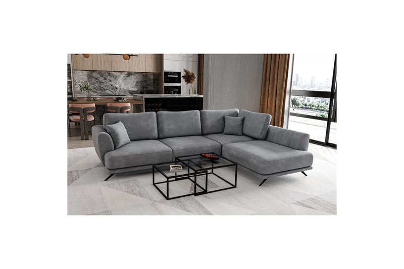 Seksjon Eltap Larde 286x191x90 cm - Nube 3, Lys Grå, Høyre - Møbler - Sofaer - Sovesofaer