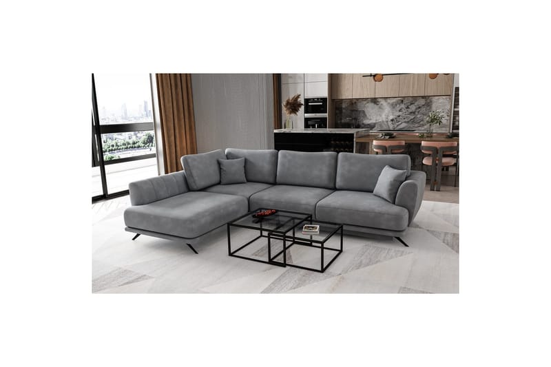 Seksjon Eltap Larde 286x191x90 cm - Nube 3, Lys Grå, Venstre - Møbler - Sofaer - Sovesofaer
