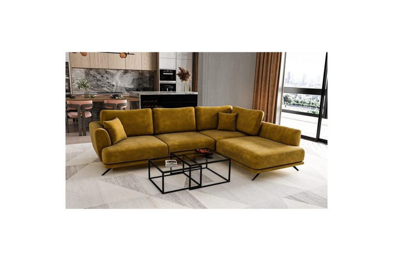 Seksjon Eltap Larde 286x191x90 cm - Nube 45, Gul, Høyre - Møbler - Sofaer - Sovesofaer
