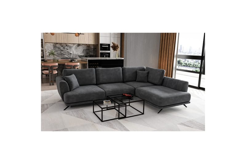 Seksjon Eltap Larde 286x191x90 cm - Nube 6, Mørkegrå, Høyre - Møbler - Sofaer - Sovesofaer