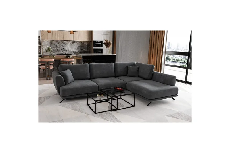 Seksjon Eltap Larde 286x191x90 cm - Nube 6, Mørkegrå, Høyre - Møbler - Sofaer - Sovesofaer