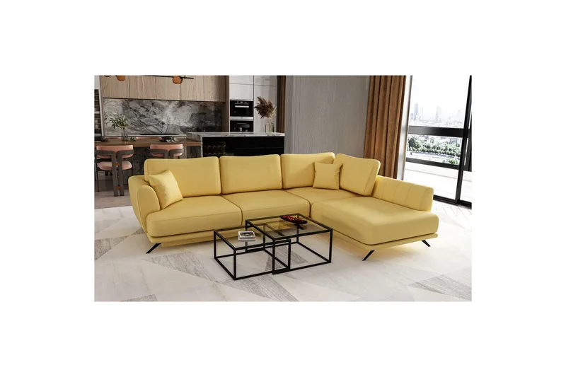 Seksjon Eltap Larde 286x191x90 cm - Savoi 45, Gul, Høyre - Møbler - Sofaer - Sovesofaer