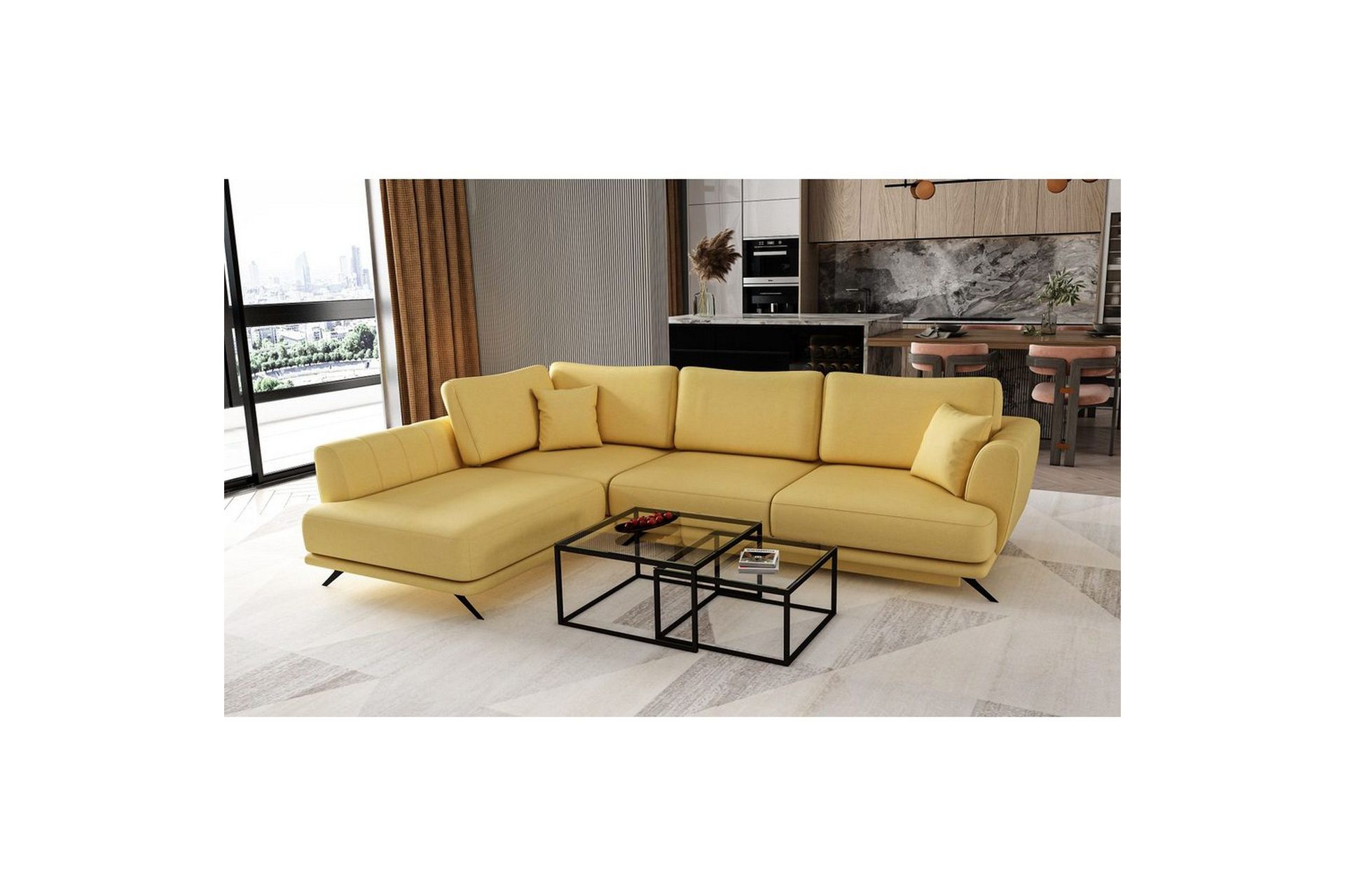 Seksjon Eltap Larde 286x191x90 cm - Savoi 45, Gul, Venstre
