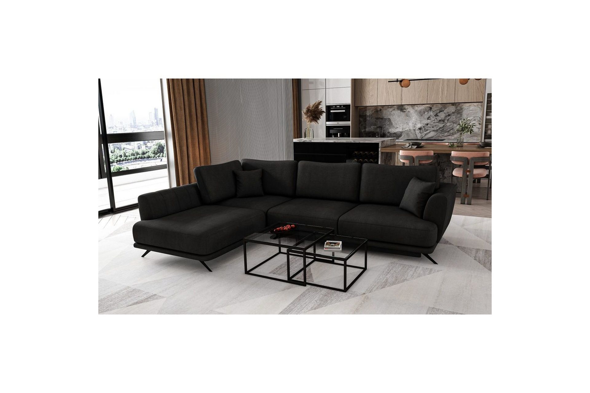 Seksjon Eltap Larde 286x191x90 cm - Velvetmat 10, Svart, Venstre