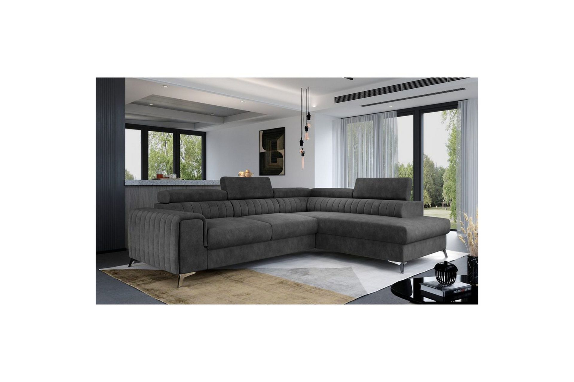 Seksjon Eltap Laurence 278x205x92 cm - Dora 96, Svart, Høyre