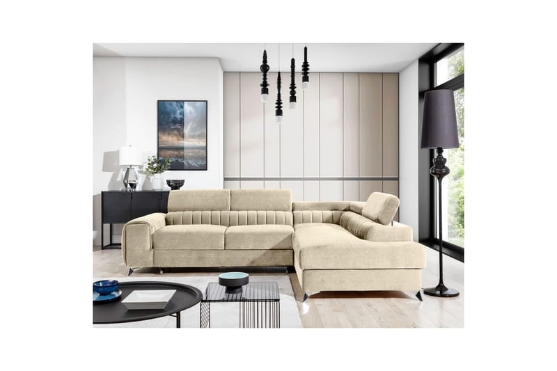Seksjon Eltap Laurence 278x205x92 cm - Monolith 04, Lys Beige, Høyre - Møbler - Sofaer - Sovesofaer