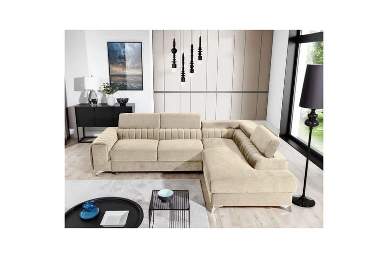 Seksjon Eltap Laurence 278x205x92 cm - Monolith 04, Lys Beige, Høyre - Møbler - Sofaer - Sovesofaer