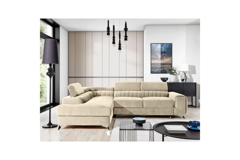 Seksjon Eltap Laurence 278x205x92 cm - Monolith 04, Lys Beige, Venstre - Møbler - Sofaer - Sovesofaer