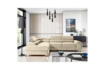 Seksjon Eltap Laurence 278x205x92 cm - Monolith 04, Lys Beige, Venstre - Møbler - Sofaer - Sovesofaer