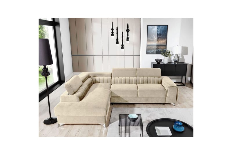Seksjon Eltap Laurence 278x205x92 cm - Monolith 04, Lys Beige, Venstre - Møbler - Sofaer - Sovesofaer