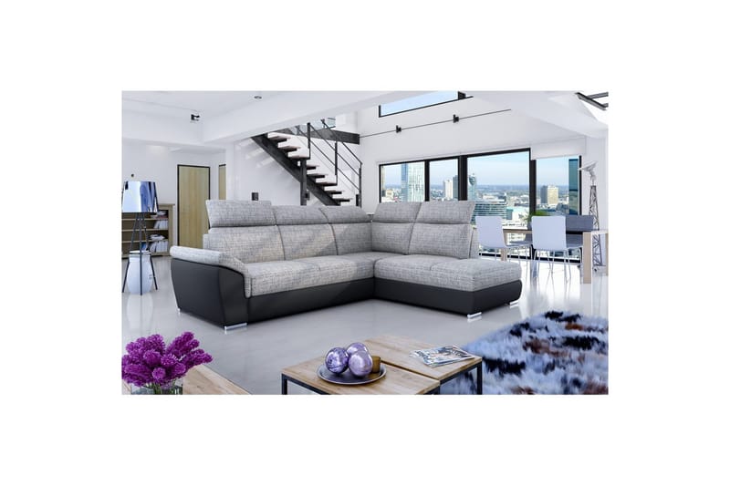 Seksjon Eltap Loreto 260x210x102 cm - Berlin 01, Soft 11, Grå, Svart, Høyre - Møbler - Sofaer - Sovesofaer