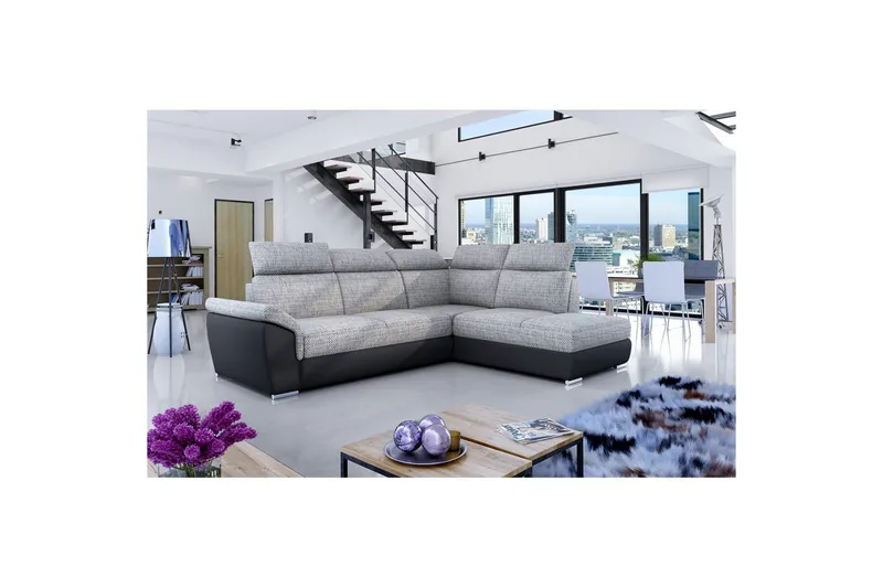 Seksjon Eltap Loreto 260x210x102 cm, Berlin 01, Soft 11, Grå, Svart, Høyre