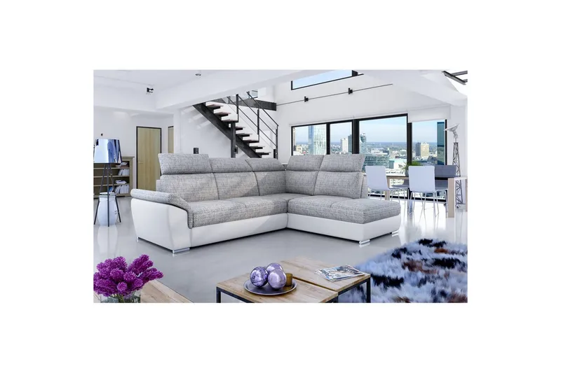 Seksjon Eltap Loreto 260x210x102 cm - Berlin 01, Soft 17, Grå, Hvit, Høyre - Møbler - Sofaer - Sovesofaer