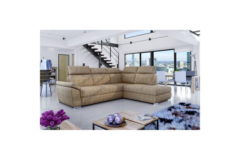 Seksjon Eltap Loreto 260x210x102 cm - Berlin 03, Beige, Høyre - Møbler - Sofaer - Sovesofaer