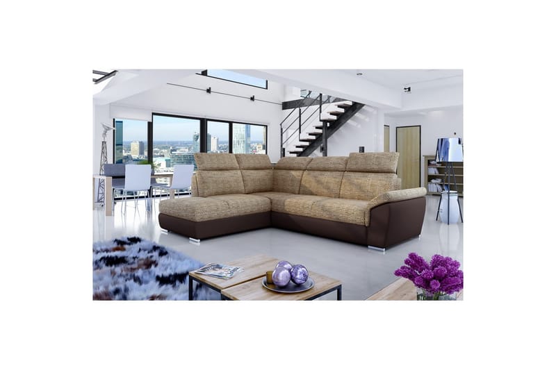 Seksjon Eltap Loreto 260x210x102 cm - Berlin 03, myk 66, beige, mørk brun, Venstre - Møbler - Sofaer - Sovesofaer