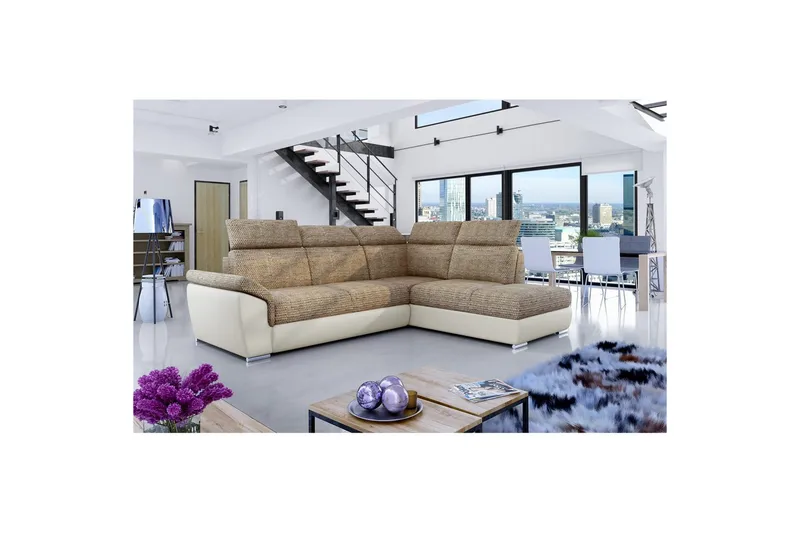 Seksjon Eltap Loreto 260x210x102 cm - Berlin 03, Soft 33, Beige, Høyre - Møbler - Sofaer - Sovesofaer