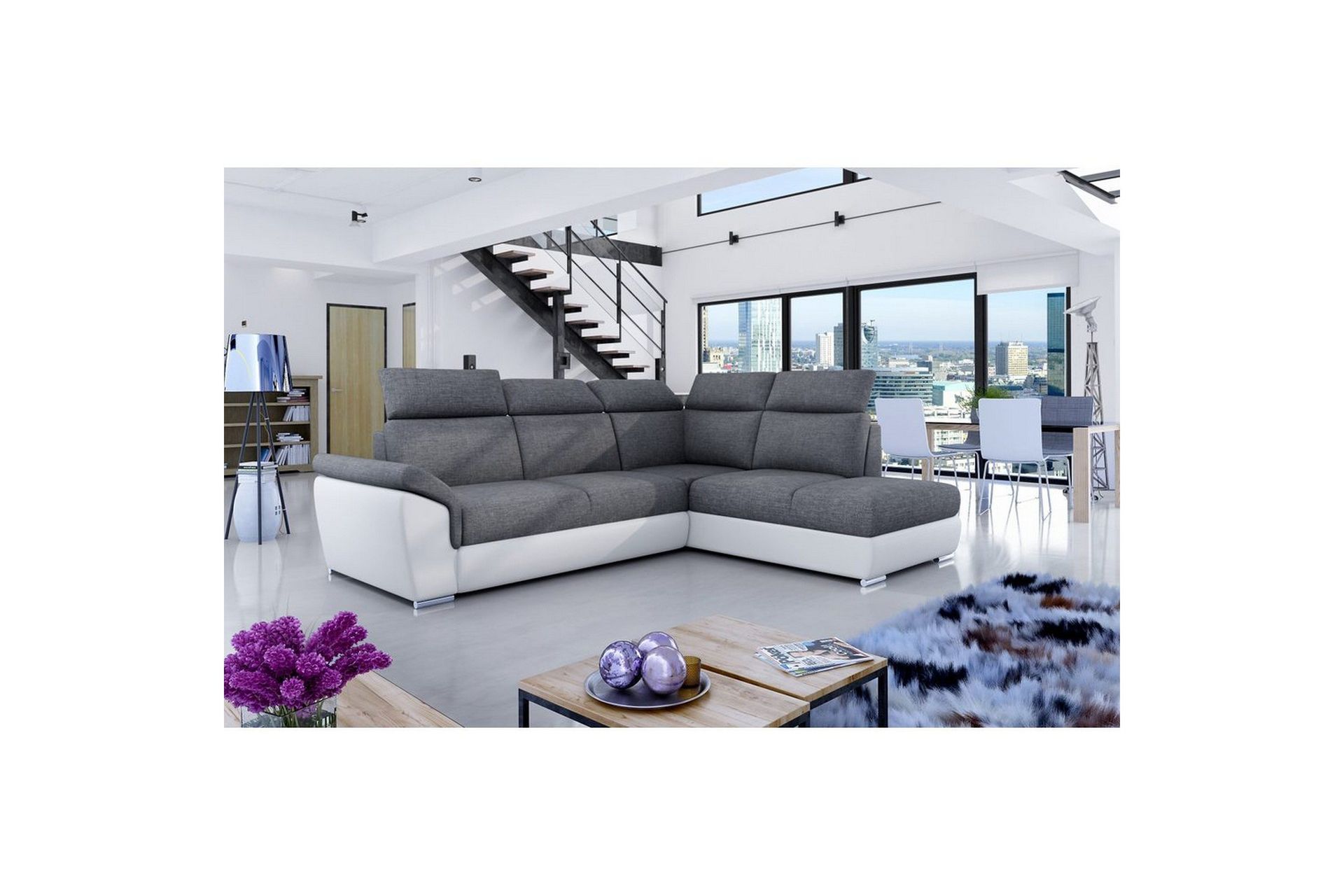 Seksjon Eltap Loreto 260x210x102 cm - Sawana 05, Soft 17, Grå, Hvit, Høyre