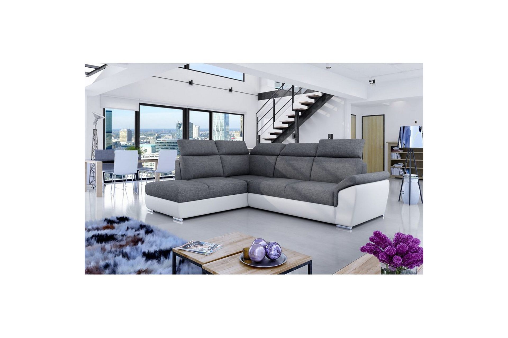 Seksjon Eltap Loreto 260x210x102 cm - Sawana 05, Soft 17, Grå, Hvit, Venstre